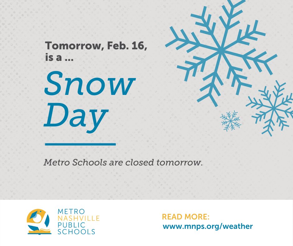 WhitsittWildcat's tweet photo. Snow Day! RT @MetroSchools: All before and after school care is cancelled tomorrow, Feb. 16, unless your provider offers an inclement weather site. Please check with your provider for that information. https://t.co/fwIvT9GiCm