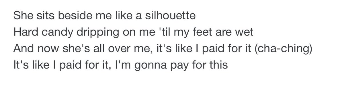 This is why he says “i’m gonna pay for this” because he knows that this one time sexual encounter will have life long consequences