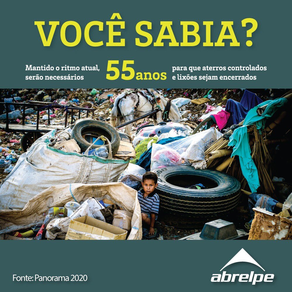 O funcionamento das unidades de disposição inadequada de resíduos é proibido no Brasil pelo menos desde a década de 80, mas atualmente lixões e aterros controlados ainda recebem mais de 40% do total de RSU coletados no país.

#FimdosLixoes #PNRS #meioambiente #abrelpe