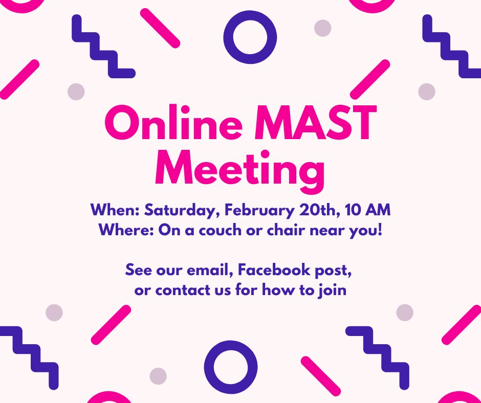 MASTMadison's tweet image. In five short days, we'll be enjoying a heat wave (50 degrees warmer!) and our next MAST meeting - Saturday, Feb. 20th at 10 AM. For info on joining the meeting, please contact us (or check out our Facebook post or meeting email). 

Hope to see you Saturday!