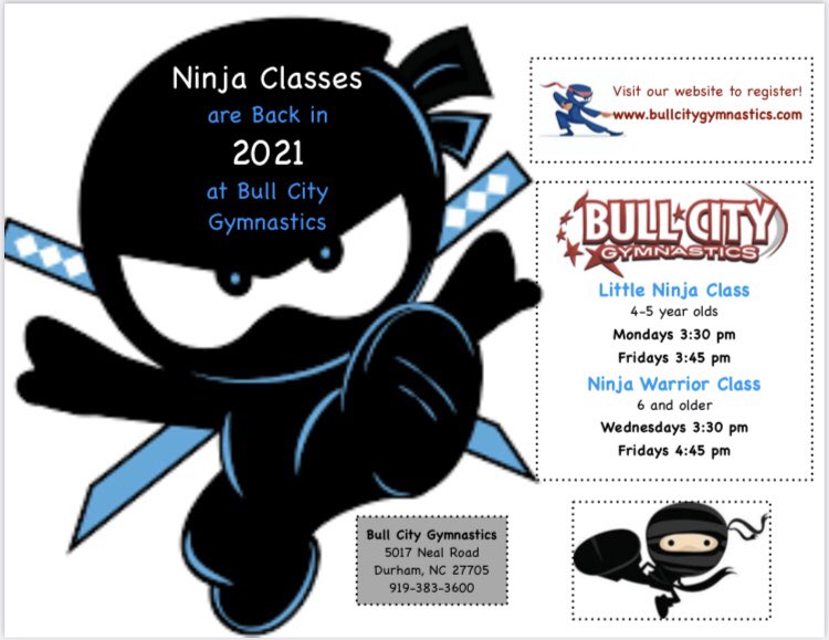 BullCityGym's tweet photo. We are now offering more Ninja Warrior classes! Little Ninja: Monday 3:30 pm and Friday at 3:45 pm and Ninja Warrior class: Wednesday 3:30 pm and Friday 4:45 pm. 
#bullcityathletics
#ninjawarrior https://t.co/rVzIwtNaJa