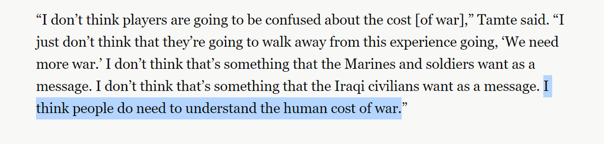A presumed annotation from Tamte: human, read "US humans", not "Iraqi collateral". Because you sure as hell have done everything to avoid discussing any human cost of war in your game that isn't a story convenient to the US