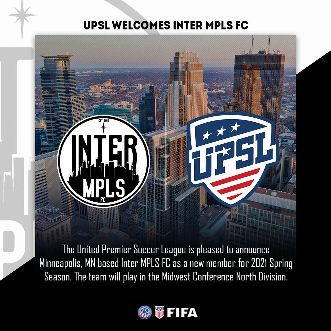 The United Premier Soccer League (#UPSL) announces Minneapolis, MN-based Inter Minneapolis FC (📷: intermpls) as its newest <a href="/UPSL_Midwest/">UPSL Midwest</a> expansion club ahead of #UPSLSpring21!

#LetsGoUpSL
#SupportLocalDreamGlobal
#ConnectingAmericaSoccer

📰: div1.upsl.com/news/2021/02/1…