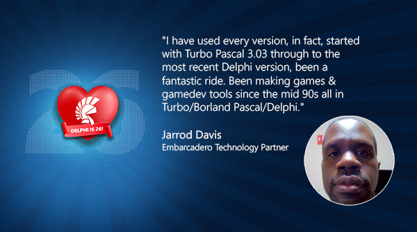 "I have used every version started with Turbo Pascal 3.03 through to the most recent #Delphi version, been a fantastic ride." Jarrod Davis, Embarcadero Technology Partner @tinyBigGAMES #Delphi26th

Learn more: delphi.embarcadero.com