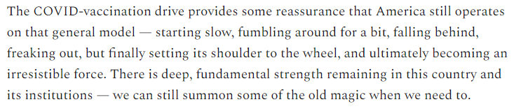 19/America has this thing where we scream and scream about how royally screwed we are, all while we're racing to catch up.And once we do catch up...watch out.