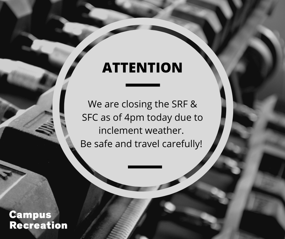 UICRecWell's tweet photo. We are closing for the today - please be safe during your travels! https://t.co/2wjl176Yad