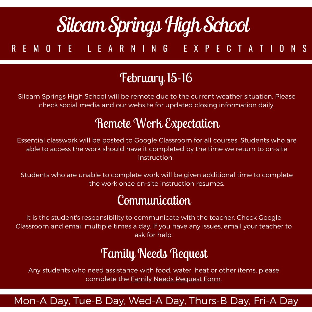Remote Learning Expectations. Stay safe and warm!
#PantherPride
#SSHS