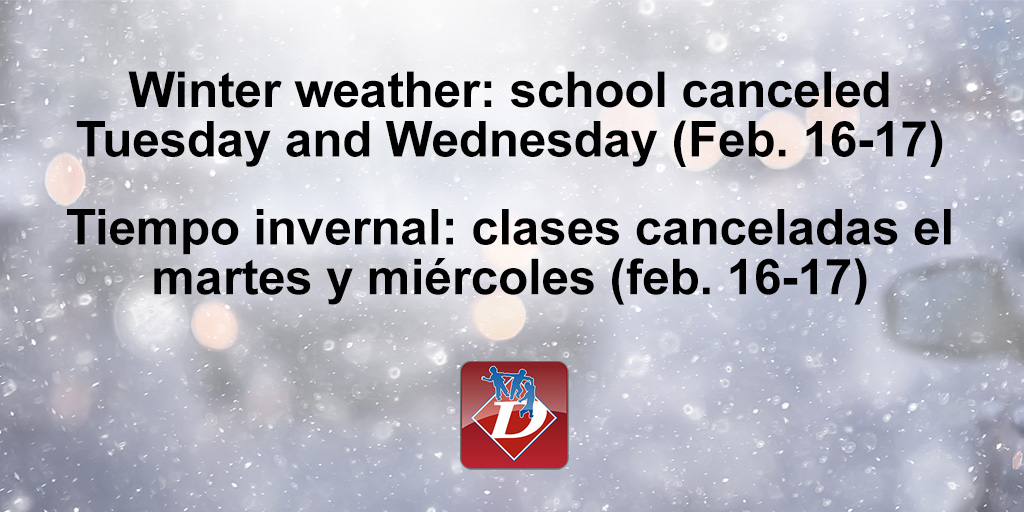 For the safety of students and staff, Duncanville ISD has canceled school for Tuesday and Wednesday. There will be no in-person learning or virtual learning, and extracurricular activities will be canceled. Stay tuned to district communication platforms for day-to-day decisions.