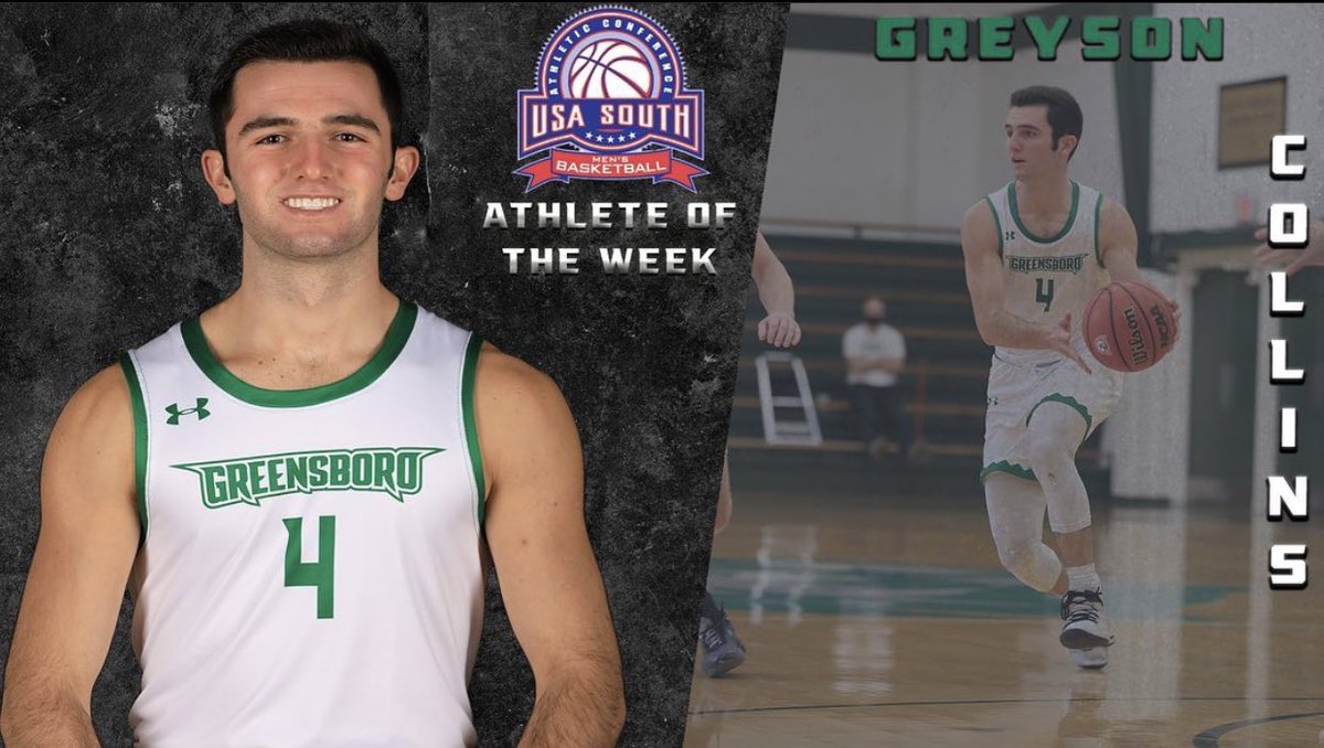 Greensboro College Men's Basketball (@gcpride_mbball) on Twitter photo Help us Congratulate our very own <a href="/g24collins/">Greyson Collins</a> on being named the USA South Athlete Of The Week‼️ Help us Congratulate our very own <a href="/g24collins/">Greyson Collins</a> on being named the USA South Athlete Of The Week‼️