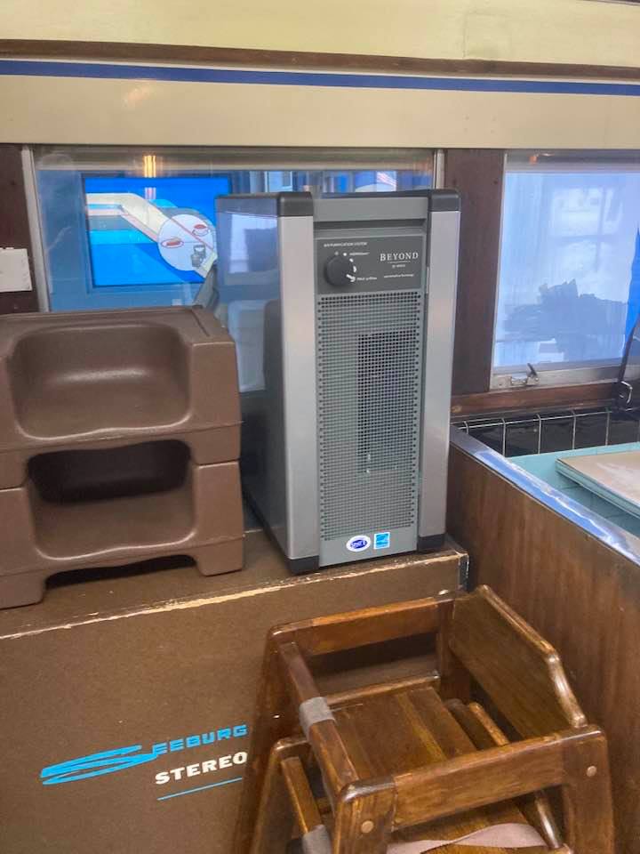 BlueBennDiner's tweet photo. Our customer's safety, quality food, &amp; great service are our top priorities.

We've got the food &amp; service covered. Now:

Our new air filtration rig changes the air in the diner every 3 minutes, &amp; kills 99.9% of airborne pathogens, including (according to the manufacturer) COVID! https://t.co/E5tqqfukoP