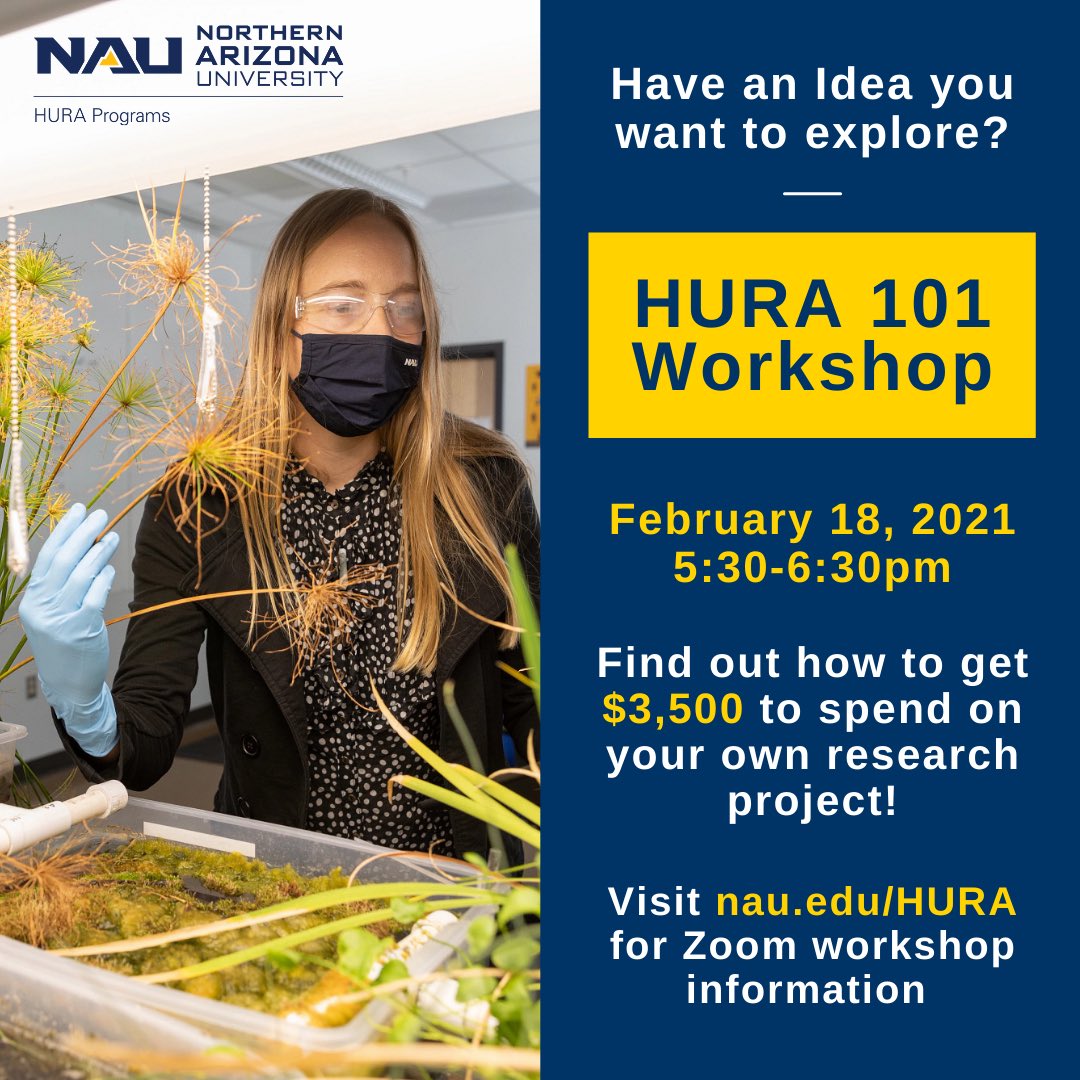 Have an idea you want to explore? Apply for up to $3,500 in research funding! For more information, visit nau.edu/HURA #NAUSymposium #NAUUGResearch #HURA2021 <a href="/NAU/">NAU</a>Research @ClimateNAU <a href="/NAUPsych/">NAU Psychological Sciences</a> @NAU