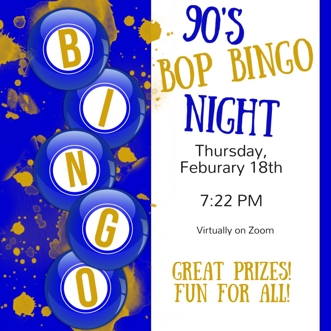 Come out Thursday night for some virtual fun with the poodles! Try your luck at our 90s bop bingo night, have a chance to win some amazing prizes and to enjoy some of your favorite throwback tunes. Hope to see you there! 💙💛🐩

#SigmaGammaRho #SGRho #SGRhoUpdates #SGRhoTakeover