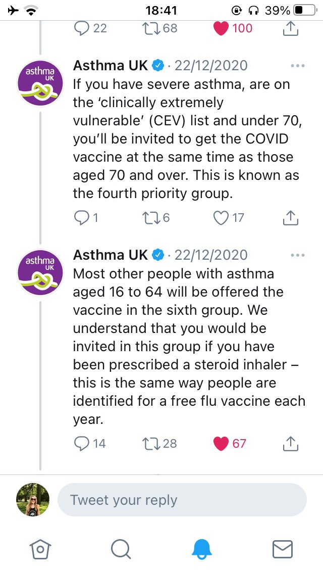 EllieAwford's tweet photo. Am I Group 6? (Asthma, combined inhaler x 4 daily, free flu jab)
Dec 22 - @asthmauk - yes ✅
Jan - @PHE_uk - yes ✅
Feb 15 - @DHSCgovuk - no ❌
Feb 15 - @nadhimzahawi - yes ✅
🤷‍♀️ #asthma #vaccine #group6 #confusion https://t.co/zrIoUPFtbx