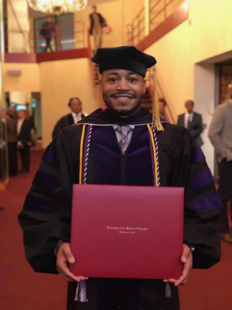 UDCLaw's tweet photo. "@Morehouse taught me to be socially conscious, but @UDCLaw taught me how to use the law for social engineering. Today, I use what I learned from both to promote justice by restoring victims of violent crime and rehabilitating adult offenders” -Seth Brown UDC Law '18 https://t.co/WIC1gM44t3