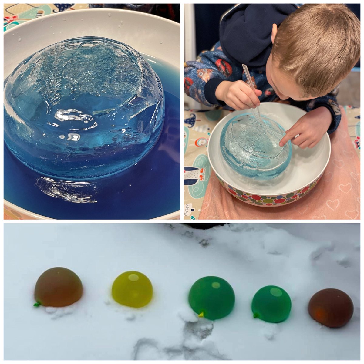 TalawandaSTEM's tweet photo. The weather might be frightful...but this curious second grade scientist is exploring frozen colored water balloons!! How cool is that?! #Curiosity #Wonder #Think #TalawandaEmpowers #SnowDayTomorrow @TSDMarshall https://t.co/tMxAjpQpFC
