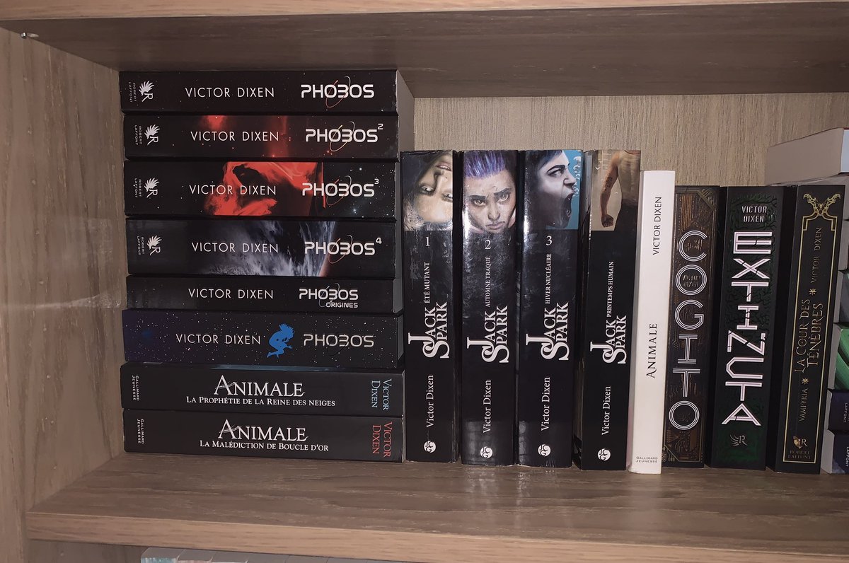 TambourTwit's tweet photo. Intégrale @VictorDixen ou presque... Il ne me manque que les romans indépendants 🙄😁. Mon auteur préféré 😍 #books #livres #collection #dixen #phobos #animale #cogito #extincta #jackPark #lacourdesténébres https://t.co/I0PAyoOKfA