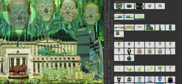 Creating 2008 challenged me in many ways and forced me to learn a lot, including a new system for organizing all my illustrated art elements and work on them actively while creating the animations in after effects.