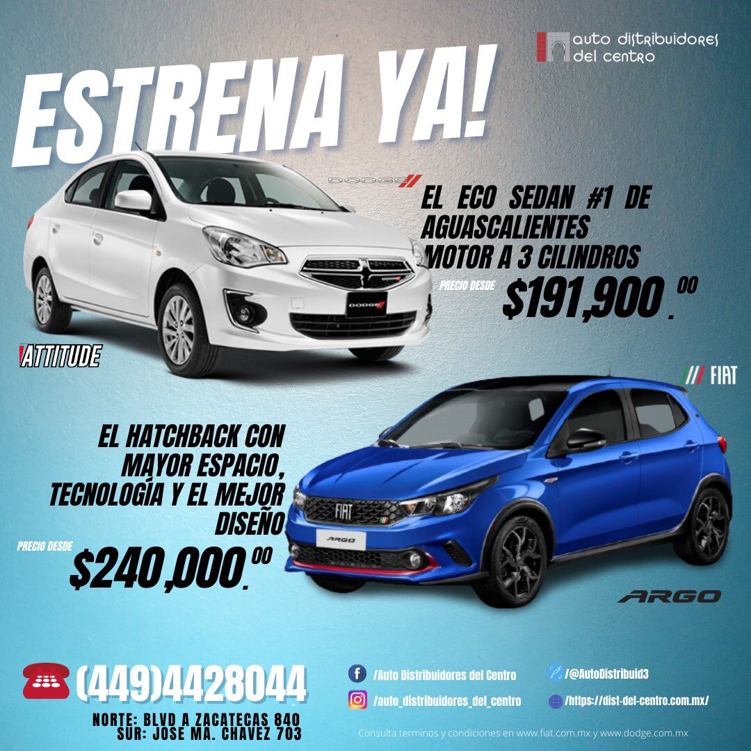 AutoDistribuid3's tweet image. Elige entre SEDAN o HATCHBACK.! 😲 Y descubre las mejores promociones que tenemos para ti... 💰 #fiatargo desde $240,000 y #dodgeattitude desde $191,900
