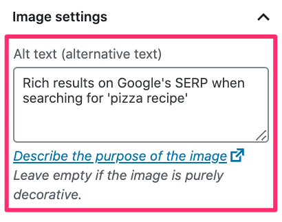 Images for SEO:Include helpful images (not stock photos) in your content. Screenshots, examples, infographics, charts, data. Utilize alt text for them: a few words describing the image relating to your target topic that search engines can read.