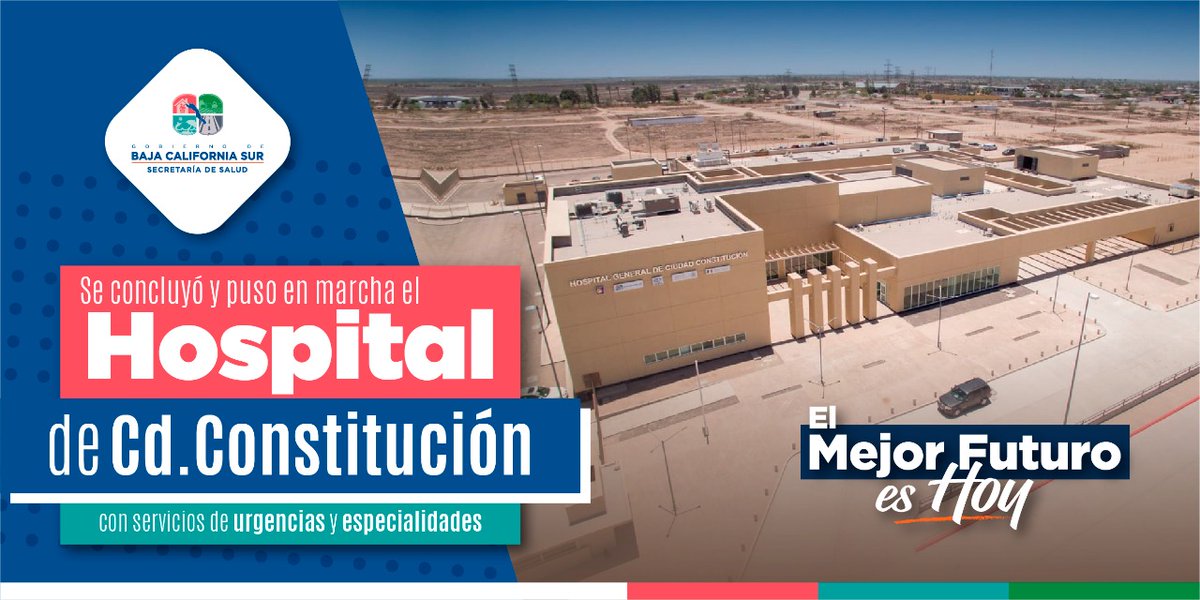 Hoy, las y los habitantes de Ciudad Constitución, en el municipio de #Comondú, cuentan con un Hospital General donde reciben atención médica oportuna, sin tener que trasladarse a otros municipios. #ElMejorFuturoEsHoy
