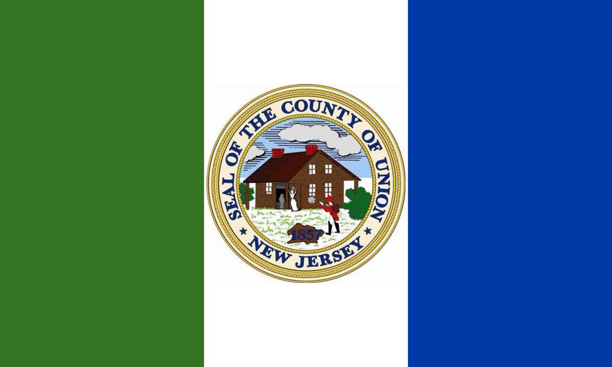 UNION COUNTY: Gonna go with the Burlington playbook here because clearly if your flag wasn't your seal on a huge goddamn bedsheet you would go insane. At least make an interesting bedsheet. Green for the lovely lands of Union, Blue for New York Harbor, white for like, love idk