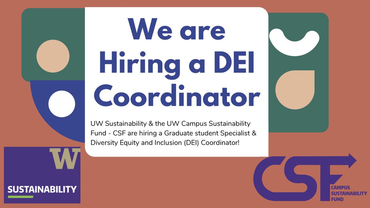 uwcsf's tweet photo. This graduate-student position will co-create lasting  DEI program efforts by working to engage with and listen to the needs of underinvested and minoritized student groups  in an effort to create an inclusive and equitable sustainability programs.
https://t.co/Ca4lCIhmkT https://t.co/gZLhtie3wp