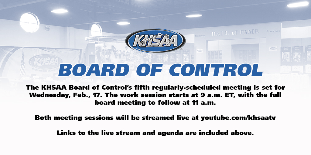 Correction - An earlier version of this tweet had a wrong time of 11 p.m. in the graphic. Full Board meeting will be at 11 a.m.

Wednesday, Feb. 17

Agenda: bit.ly/3b6VQAZ

Watch: youtube.com/khsaatv