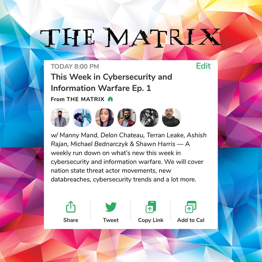 thematrixch's tweet photo. Join us tonight for an insightful segment on what’s been going on in the cyber security world this week #clubhouse #cybersecurity #podcast https://t.co/4ddawFlyz8