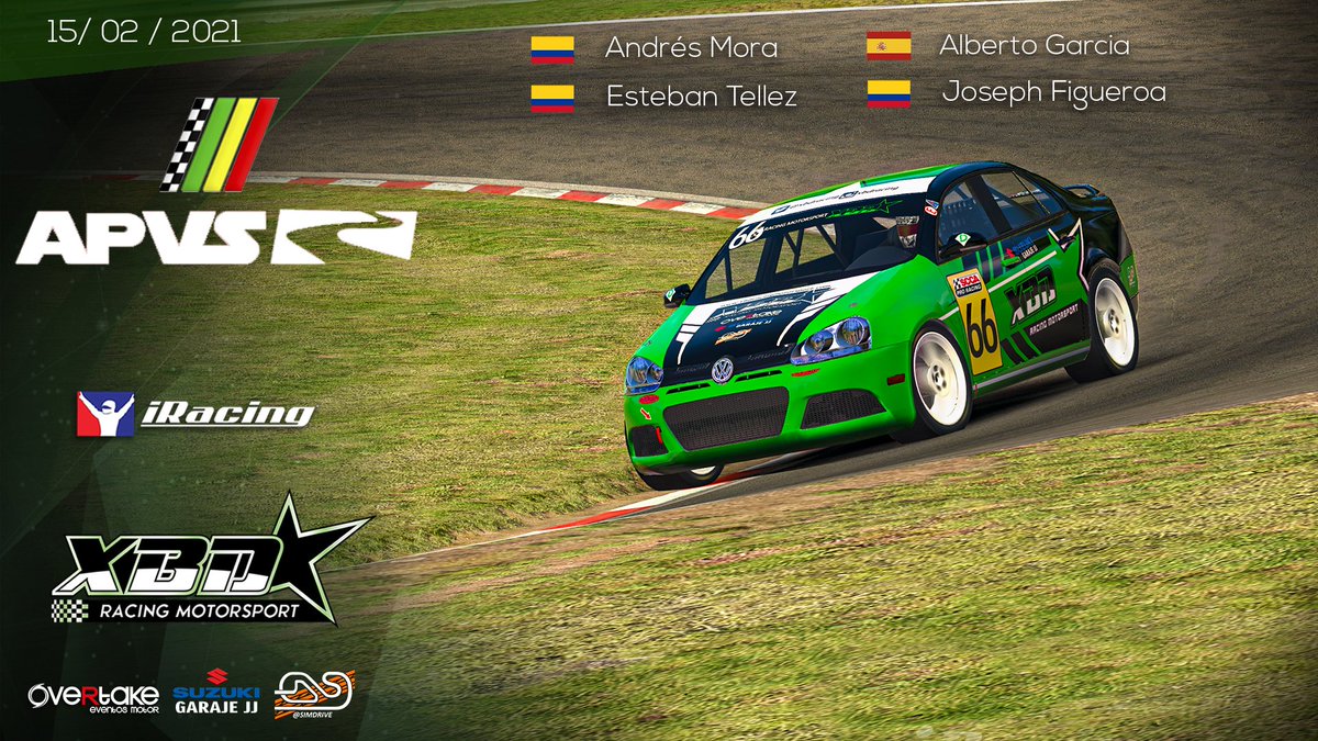 Fecha 2 para nuestros muchachos de latinoamerica en el torneo <a href="/apvsud/">APVS</a> . Noche de carreras
👤 <a href="/alberto_g85/">Alberto García</a> 
👤 <a href="/figuesantiiago/">Joseph Santiago Figueroa</a> 
👤 <a href="/EstebanTn95/">Esteban Tellez</a> 
👤 <a href="/AndresMoraa_/">Andre</a> 
📍Oulton Park
🏎 VW Jetta
Mucha suerte señores, a divertirse #greenpower