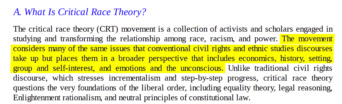 This (Marxist) Theory/movement RETHINKS traditional CIVIL RIGHTS ideas and concepts.So CRT is NOT going to be about CIVIL RIGHTS — AS WE NORMALLY UNDERSTAND THEM.Not at all. It turns out that it is like Communist country’s that define “democracy” as “Communist Party Rule.”