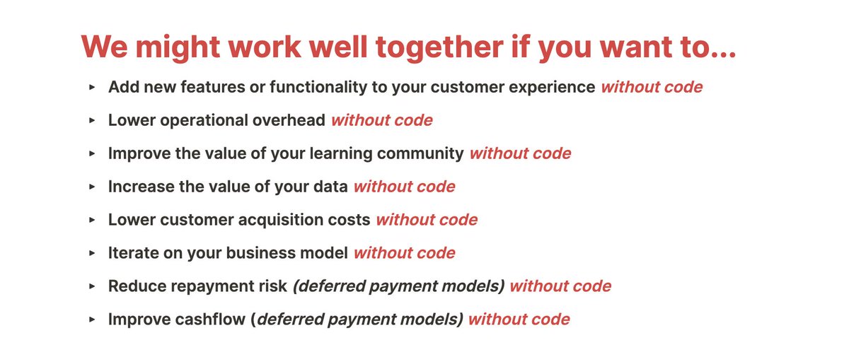 No-code and low-code will be core to  @RarelyDecaf.These movements and tools create a huge amount of leverage for modern education businesses.Here are a few examples of products and features built with no-code and low-code:  https://rarelydecaf.com/builds&nbsp;