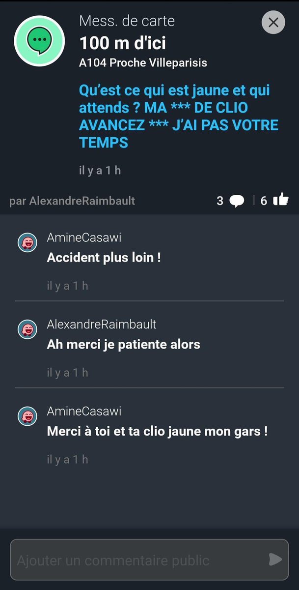 bestofwazechat's tweet image. 🙃 Une vanne bien trouvée pour se détendre dans les bouchons !

#Waze #MapChat