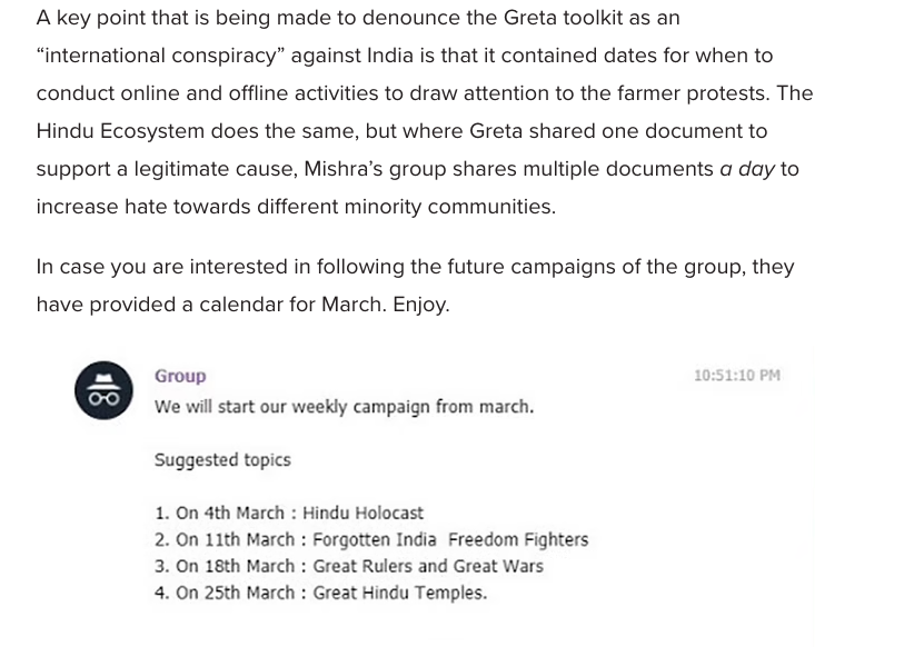 NL indulges in false equivalence between Greta Toolkit & KP's group. The problem with Greta's toolkit is not that it talks about a coordinated Twitter storm. The problem is its association with banned terror organisations. NL fails to connect KP's group with any such org.