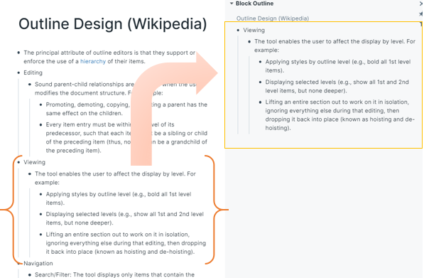 9/ #4 Side bar - this is a sleeper feature (the sleeper has awakened). Basically grabbing a part of your outline and getting a window into it from other places. Again this provides clarity of thought, and allows you to see information in different and even unrelated contexts.