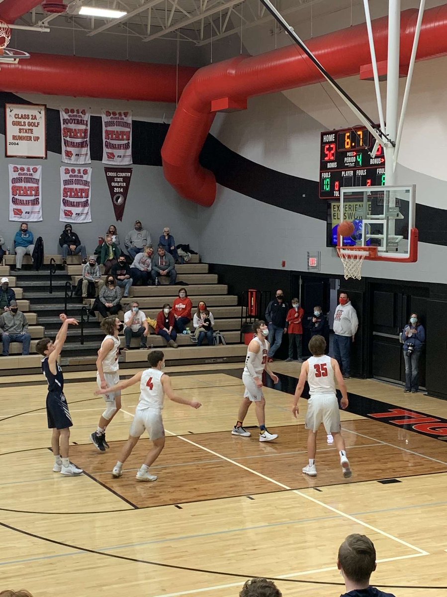Senior Sam Hansen makes a free throw in the last seven seconds of their district playoff game against South Hardin. The final score was 64-51, Pirates. The boys will play the Cadets in Iowa Falls on Thursday #hudsonschools (jc)