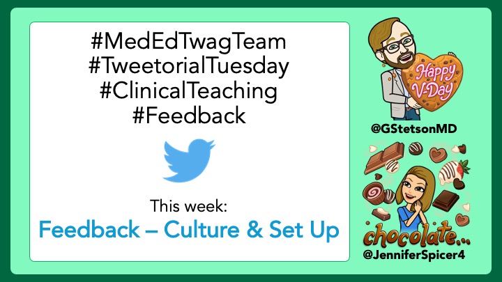 1/ Hey  #MedTwitter &  #MedEd Friends! We are the  #MedEdTwagTeam here with another  #TweetorialTuesday!Today we get into the content of our Feedback threads.Follow:  @GStetsonMD,  @JenniferSpicer4, &  @MedEdTwagTeam to stay up to date.