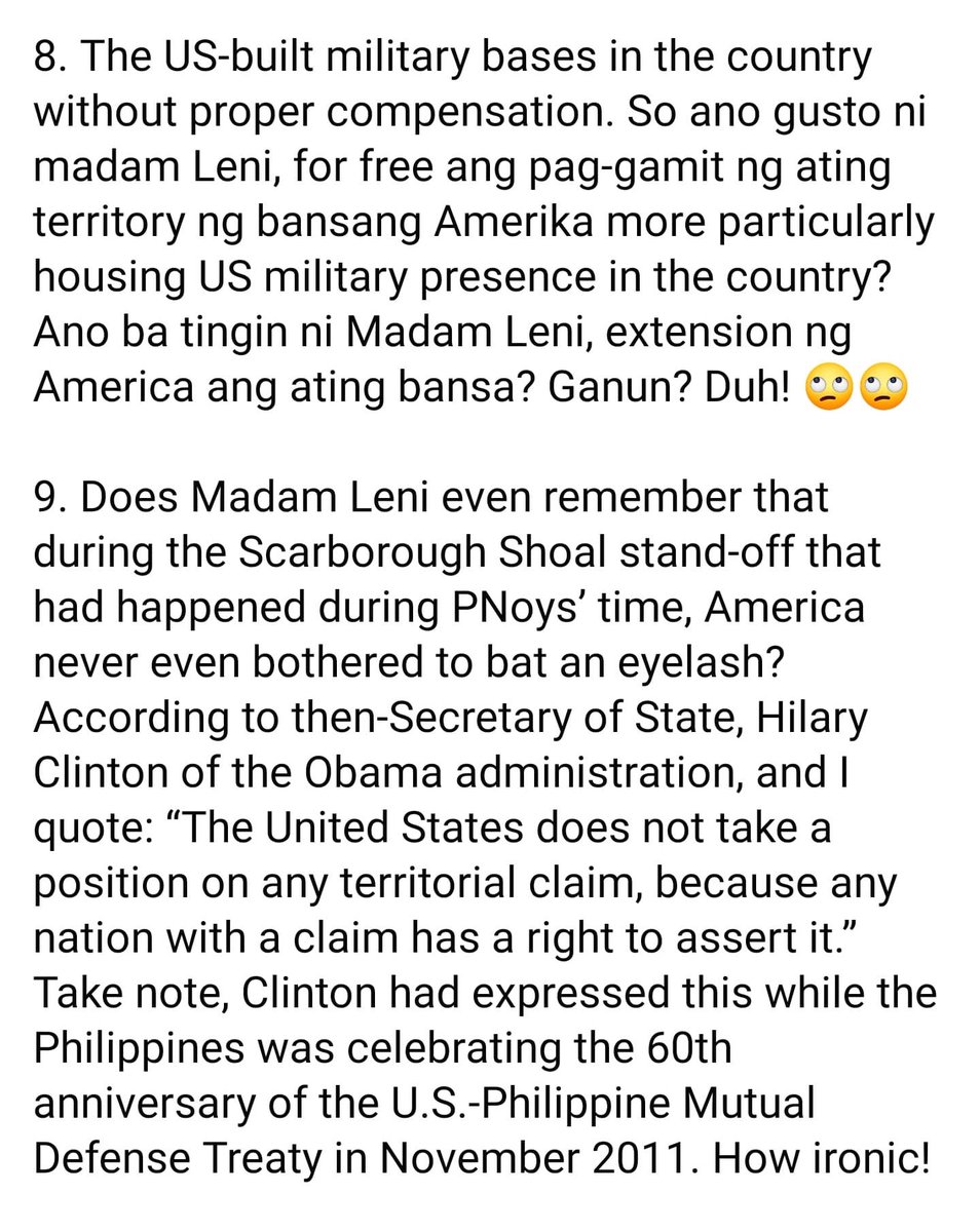 AnnaMalindogUy's tweet image. Hello mga Ka-bansa, here’s my initial commentary sa sinabi ni Madam Leni, “parang extortion, parang Kriminal lang,” on the issue of VFA dun sa sinabi ni PRRD na “dapat magbayad ang Amerika.” This quoted from my FB post. The rest of my commentary sa up-coming article ko.  
#ProPh