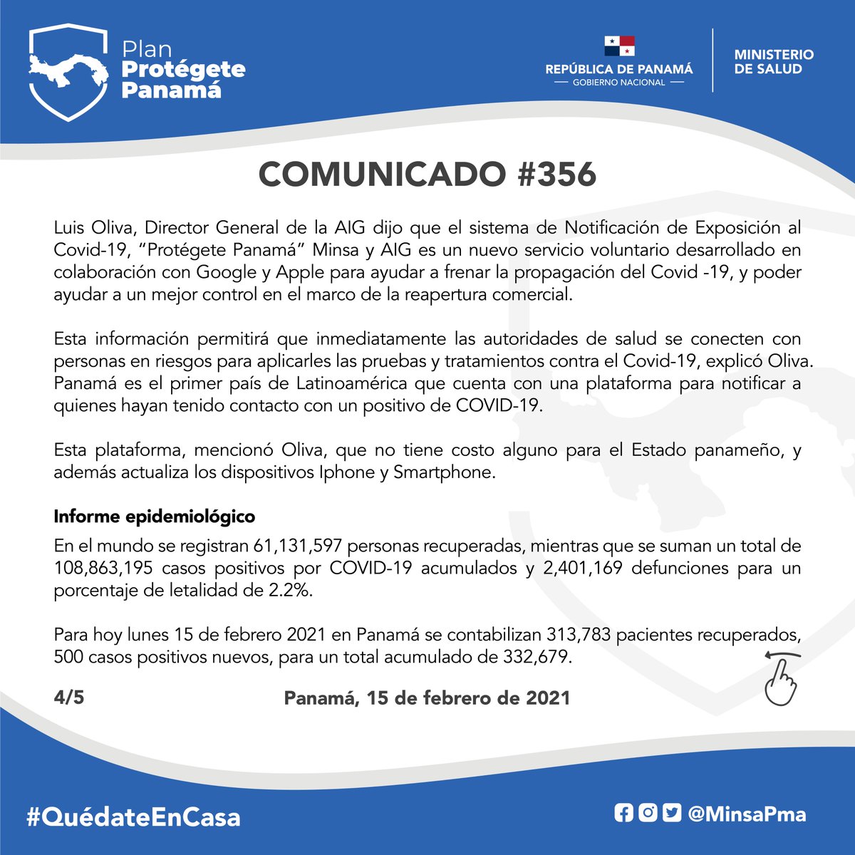 MINSAPma's tweet photo. Comunicado N° 356 Parte 2.
 #UnPanamáMejor🇵🇦 #ProtégetePanamá https://t.co/fGy2ABp0Ii