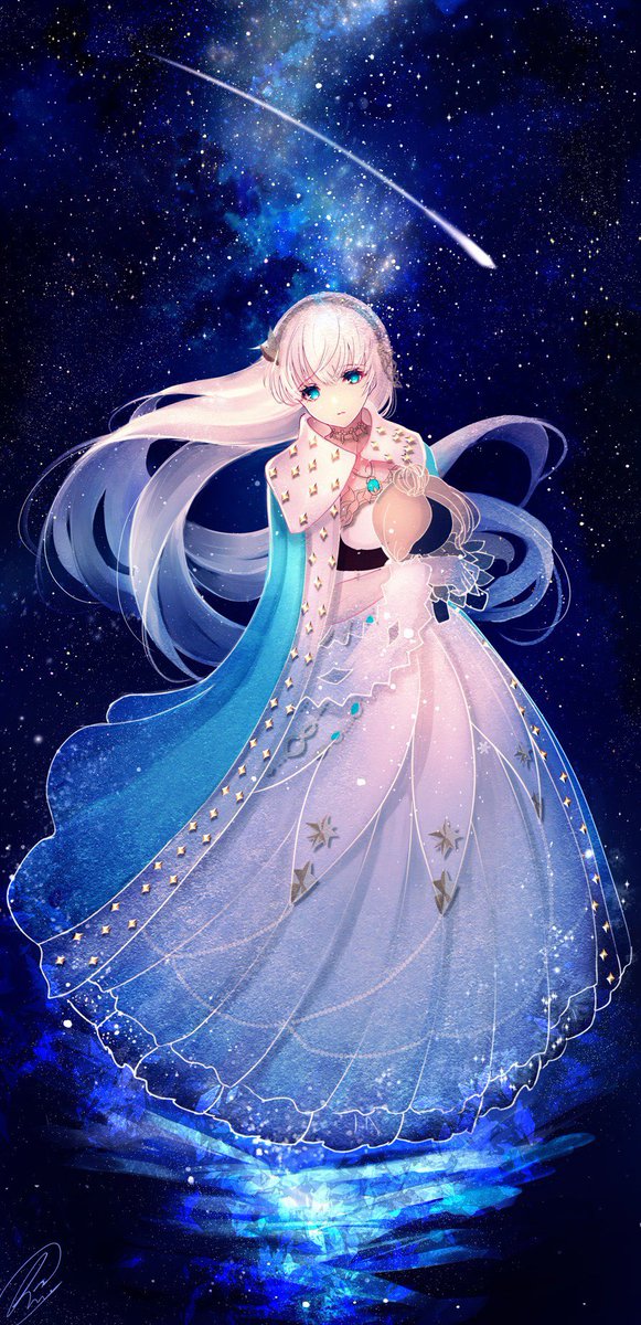 anastasia (fate) 1girl long hair solo dress blue eyes star (sky) shooting star  illustration images