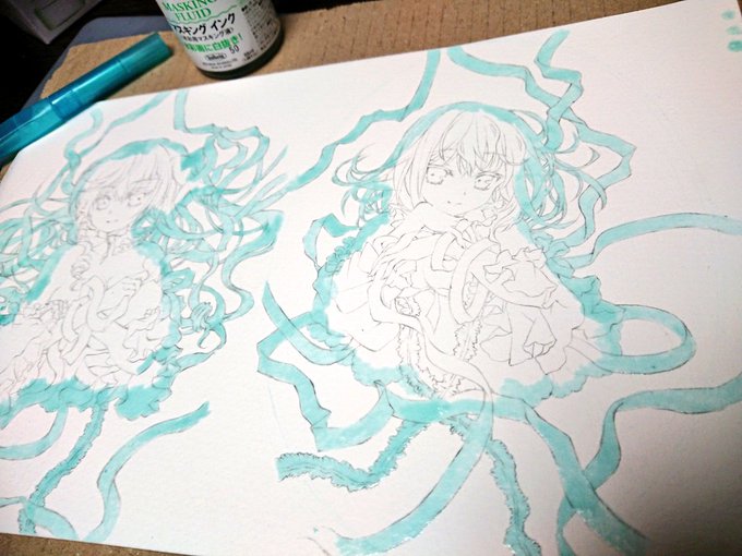 初マスキングインク…半年以上前()に購入後、使いこなせるか不安で詰んでた#TH作業過程 