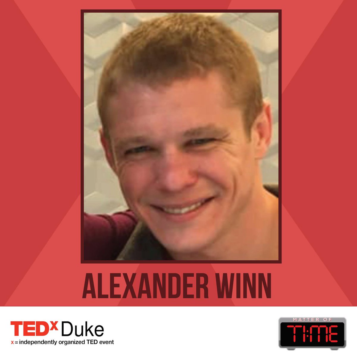 There's less than a week left until TEDxDuke 2021! The only way to watch live is to sign up at tinyurl.com/tedxduketickets. You'll receive a livestream link unique to your email, so sign up for FREE for access.

Our next speaker is Alexander Winn!

Full Bio: facebook.com/tedxduke