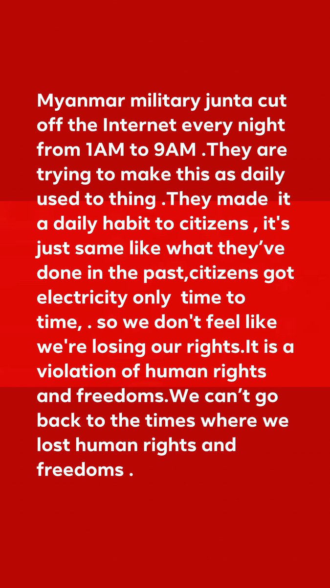 It is a violation of human rights and freedom.We can’t go back to the times where we lost human rights and freedom like 1988.We don’t want to live under Military Government.
INHUMAN MILITARY 
#Feb16Coup #WhatsHappeningInMyanmar