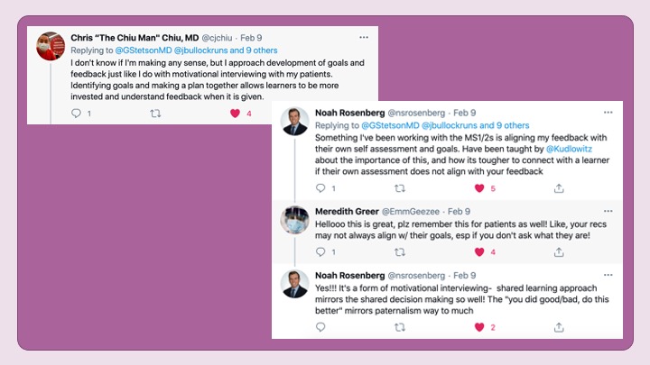 8/ Last week there was some great chatter from  @cjchiu,  @nsrosenberg, &  @EmmGeezee about  #MotivationalInterviewing as a framework for feedback.Yes! This idea aligns perfectly with the  #EducationalAlliance and  #FeedbackAsCoaching.