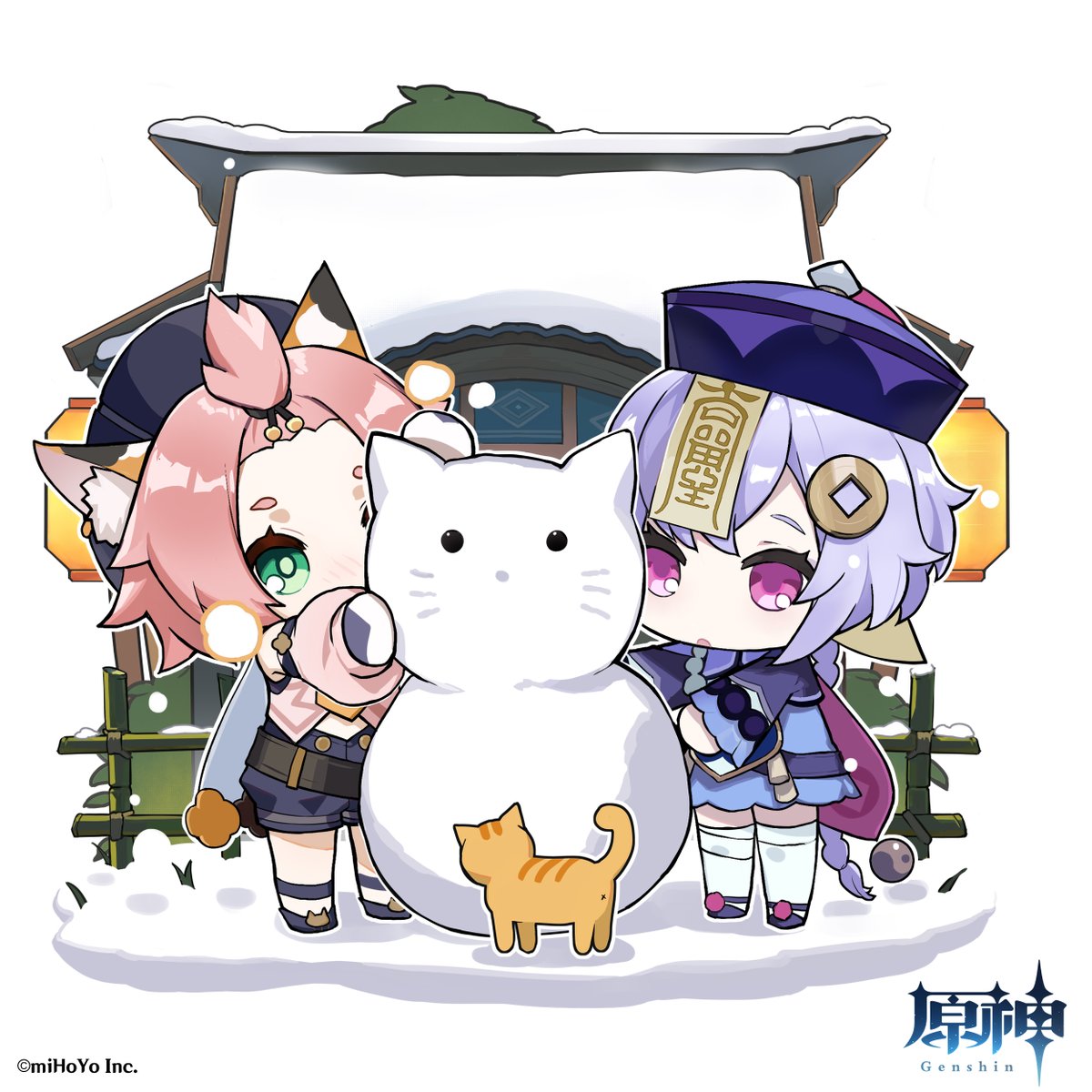 原神 Genshin 公式 海灯祭ミニイラスト 雪だるま 冷たい 子猫 可愛い お祭り 楽しい 原神 Genshin