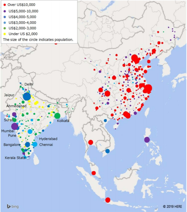 Rasick's tweet photo. @Visage_1 @Austen Here's a map - for USD 200 pm, you can live a good life in areas which are not highlighted / or in yellow or green.. my recommendation would be Kolkata, or North East! Food and people are amazing! https://t.co/URZuNRSB0o