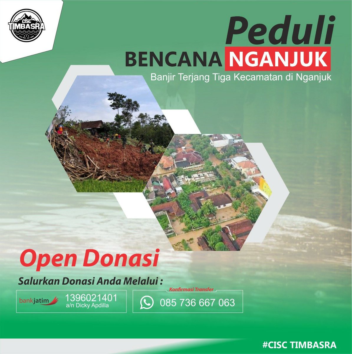 "Peduli Bencana Nganjuk"
Bencana banjir dan tanah longsor menerjang kawasan kabupaten nganjuk. CISC Timbasra open donasi bisa langsung melalui 1396021401 a/n Dicky Apdilla (Bank Jatim)
#ThisisCISC #CISCpeduli
