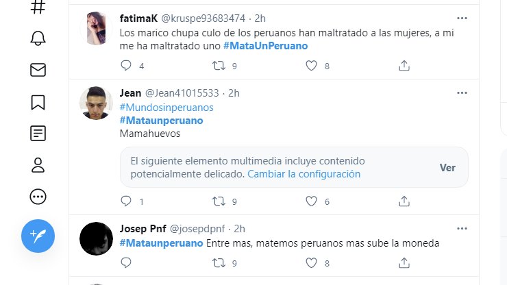 A esta hora los Peruanos están intentando posicionar el Hashtag #MataUnPeruano con cuentas falsas donde Simulan que son Venezolanos con la intención de generar Odio hacia nosotros.. Jaja son tan Bestias que no escriben MMG como Nosotros.. y que Venezolano dice chupa culo?.🤡👇