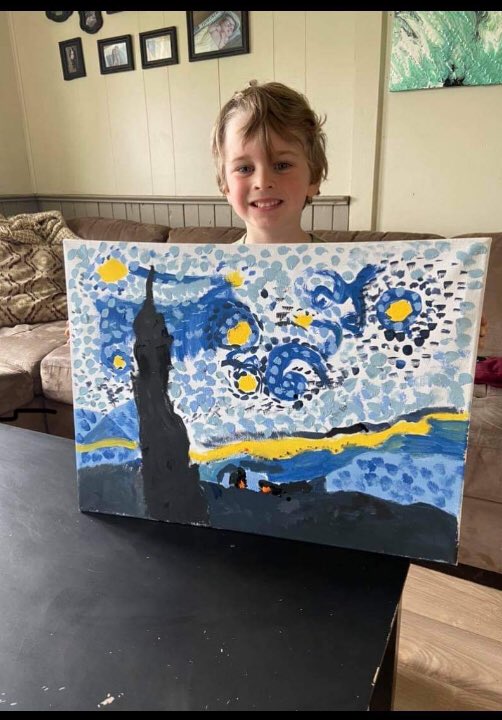 GregFurm's tweet photo. @TMZ My grandson painted these, age 5, and also idolizes Bob Ross. Never underestimate young children. https://t.co/RjtunLWTyv