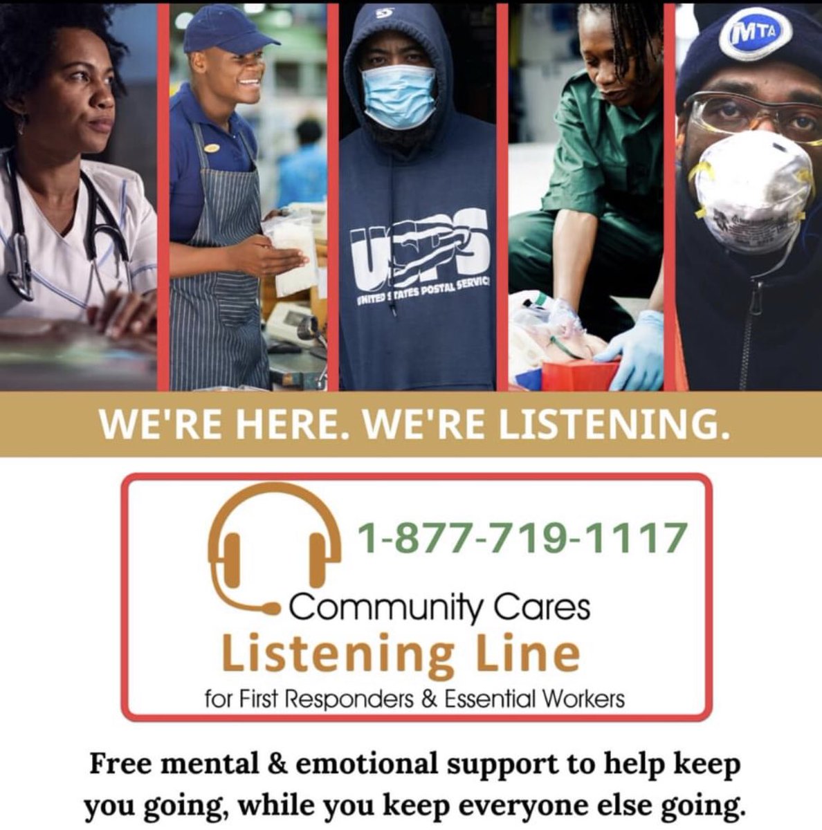 CommCaresLine's tweet image. @CommCaresLine offers culturally responsive support and resource information to first responders and essential workers in the NYC/NJ Spread the word! #COVID19 #FirstResponders #MentalHealth #MentalHealthMatters