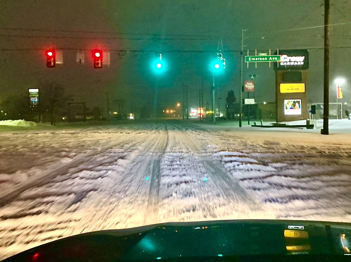 The intersection of Southport Road and Emerson Ave, on the south side of Indianapolis, was drivable, kind of, as winter storm Uri dropped several inches of snow on central Indiana. #Uri #INwx #snowstorm #snow #indianapolisweather